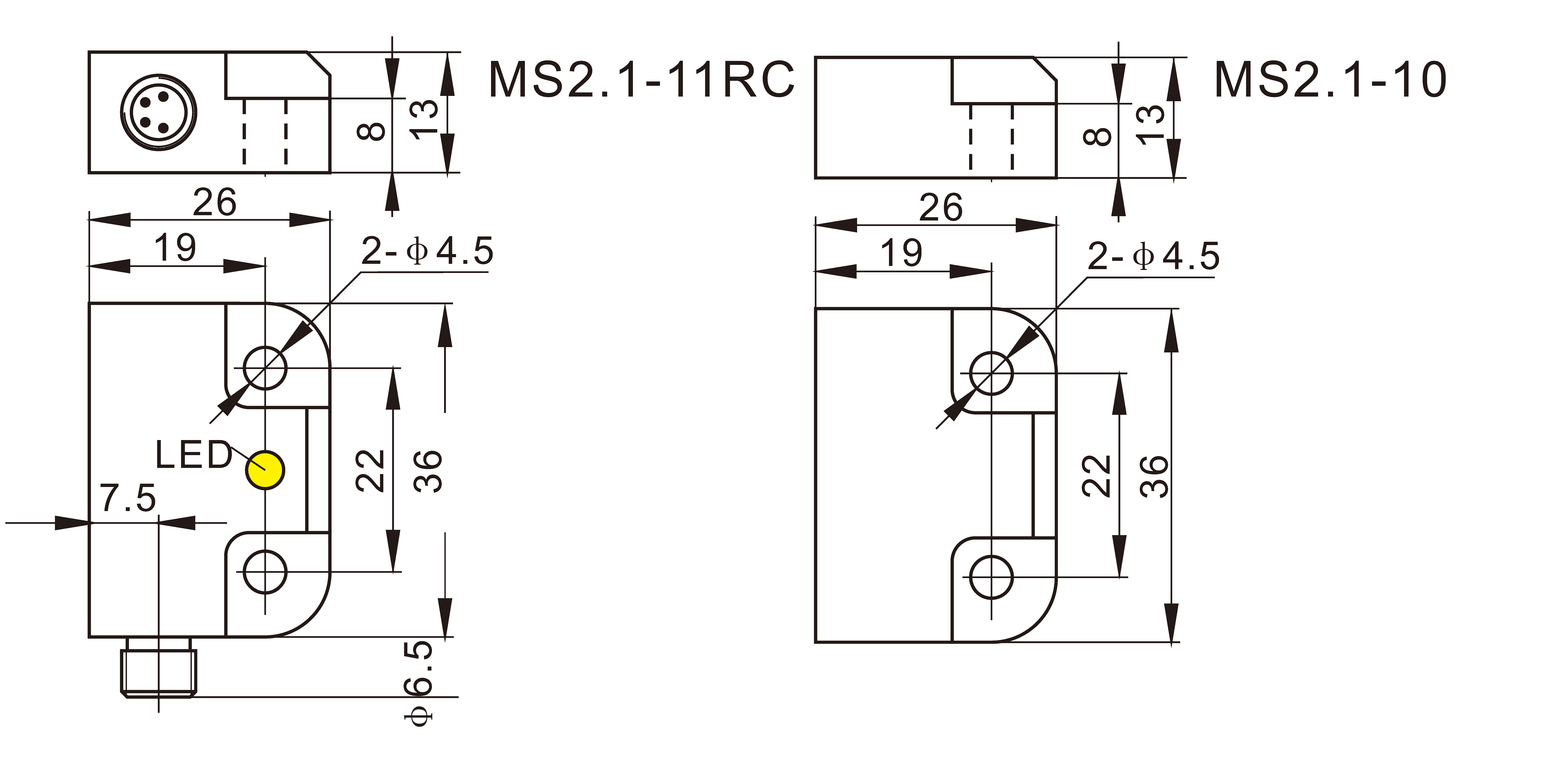 磁性安全开关 MS2.1-11RC 尺寸