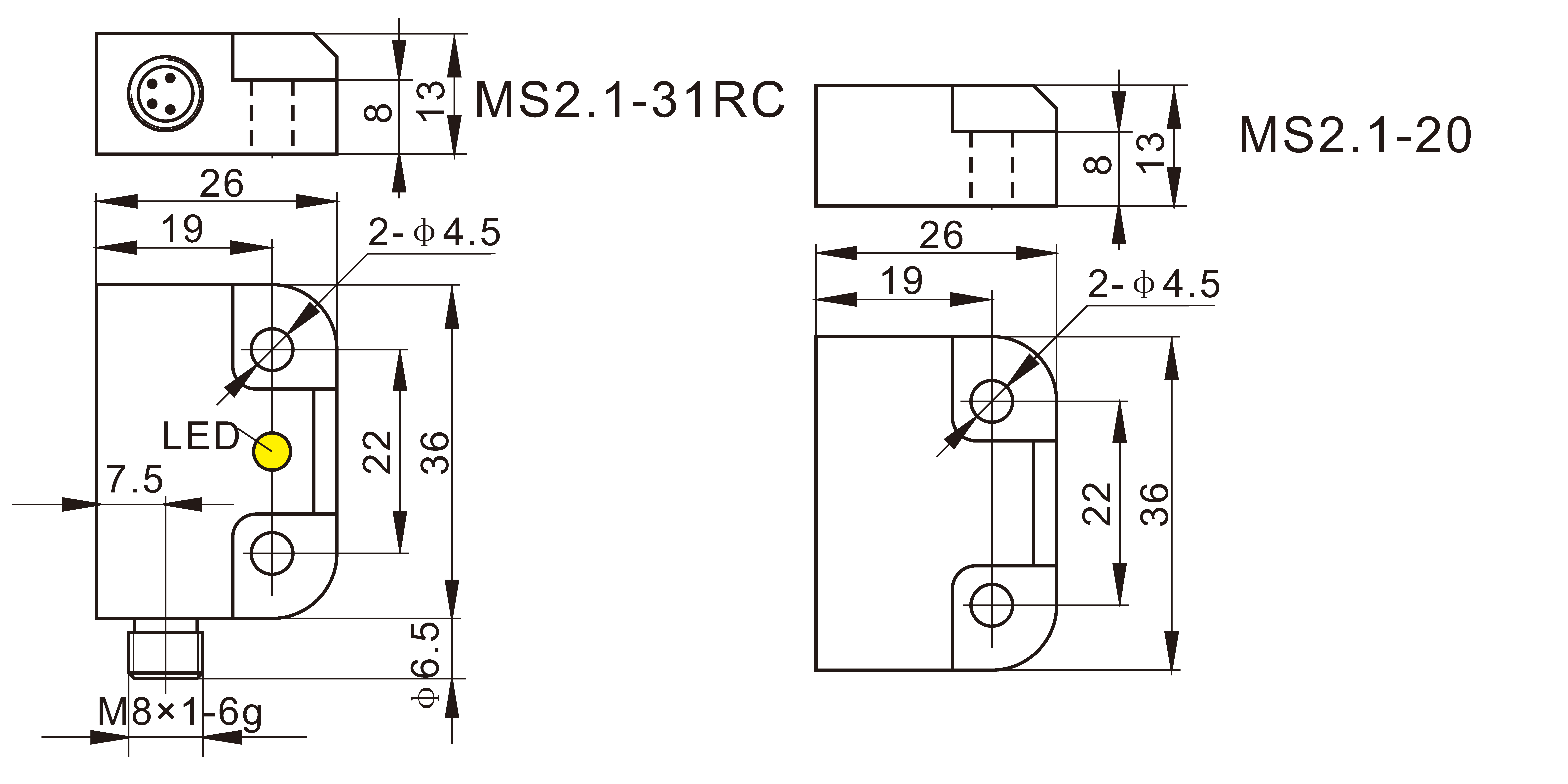 磁性安全开关 MS2.1-31RC 尺寸